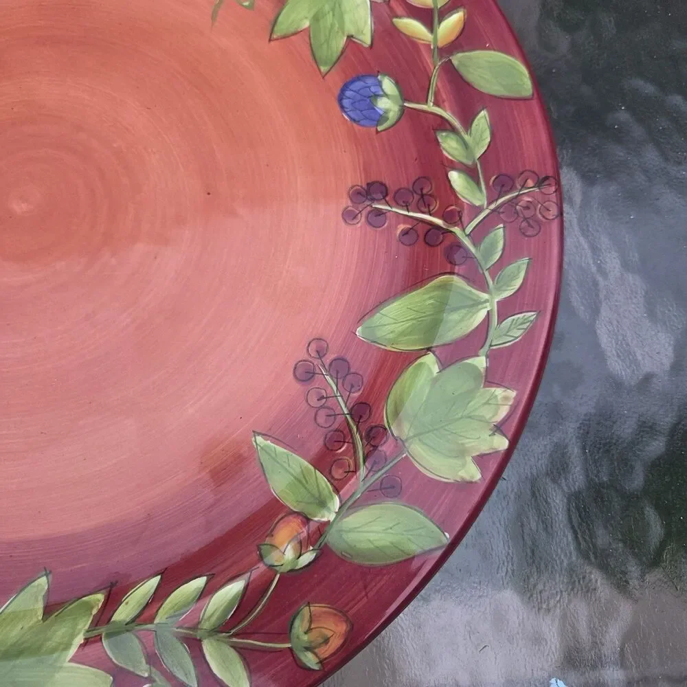 ​Gates Ware Laurie Gates Ceramic Round Platter 15 Inch Pumpkin Vine Red Orange​